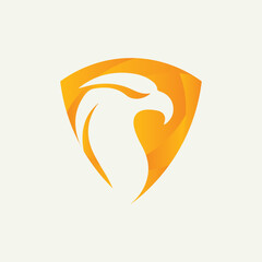 Logo illustration of a negative space eagle with a shield shape