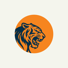 The logo illustration of a tiger silhouette in an orange circle is simple and elegant