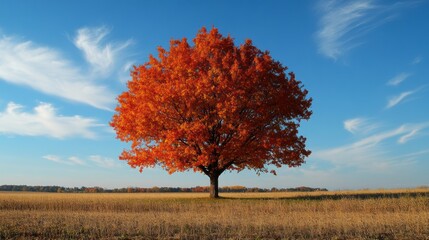 Single orange tree against a clear blue sky.