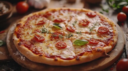 a close up of a pizza on a cutting board