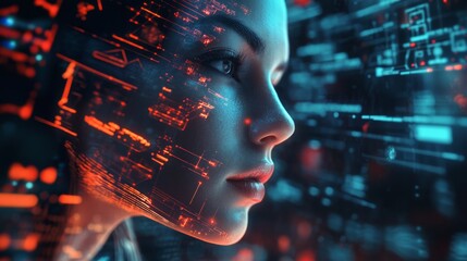 Futuristic Portrait of a Woman with Digital Elements