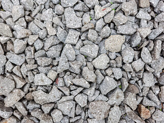 Natural gravel stones background, perfect for construction, landscaping, and outdoor designs. Ideal texture for road surfaces, pathways, and garden projects. Close-up of gray gravel stones