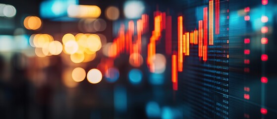 Fototapeta premium Abstract background image of a stock market ticker with red and blue light.