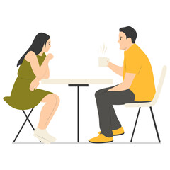 People Sitting at the Restaurant Illustration. Talking and Drink Coffee or Tea. Isolated Vector Character.
