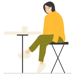 People Sitting at the Restaurant Illustration. Talking and Drink Coffee or Tea. Isolated Vector Character.