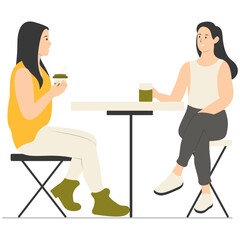 People Sitting at the Restaurant Illustration. Talking and Drink Coffee or Tea. Isolated Vector Character.