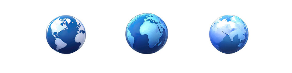 A Blue Digital Globe, Representing Earth in Cartoon Style. Isolated on a Transparent Background. Cutout PNG.
