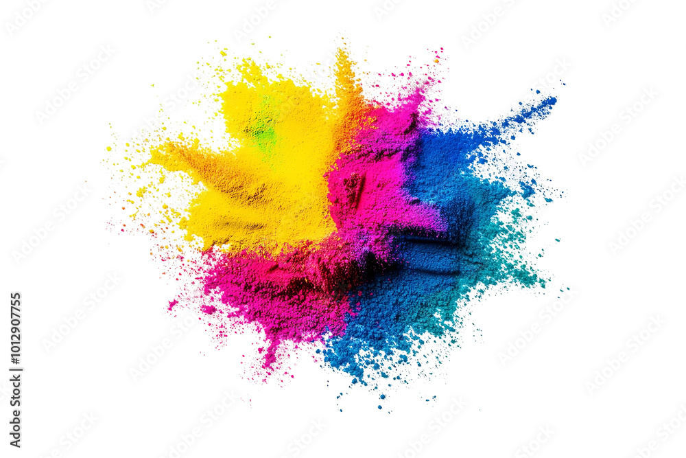 Poster Colorful explosion of vibrant powders against a black background, creating an artistic and dynamic visual effect.