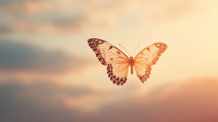 Obraz premium Butterfly in Flight at Sunset