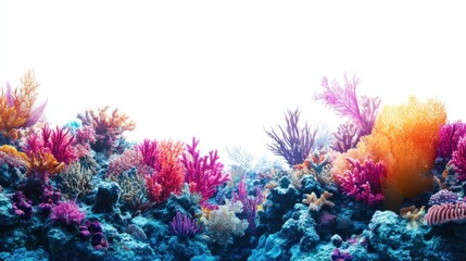 Fototapeta premium Tropical underwater coral reef landscape in vivid colors, isolated on white