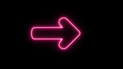 Neon arrow icon. Directional neon arrow line illustration. Glowing neon arrow icon illustration on black background.