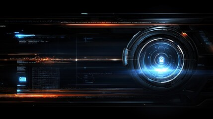 Obraz premium Futuristic digital interface with glowing blue lines and a locked padlock.
