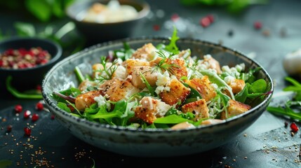 a salad in a bowl on a table