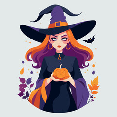 halloween witch with pumpkin