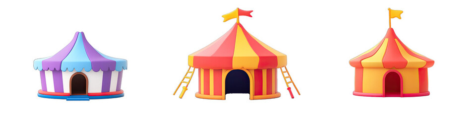 Fototapeta premium A Colorful Circus Tent in Cartoon Style. Isolated on a Transparent Background. Cutout PNG.