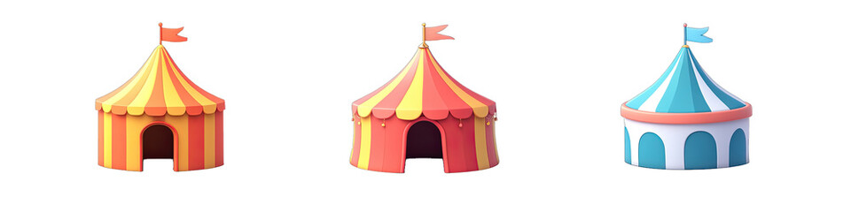 A Colorful Circus Tent in Cartoon Style. Isolated on a Transparent Background. Cutout PNG.