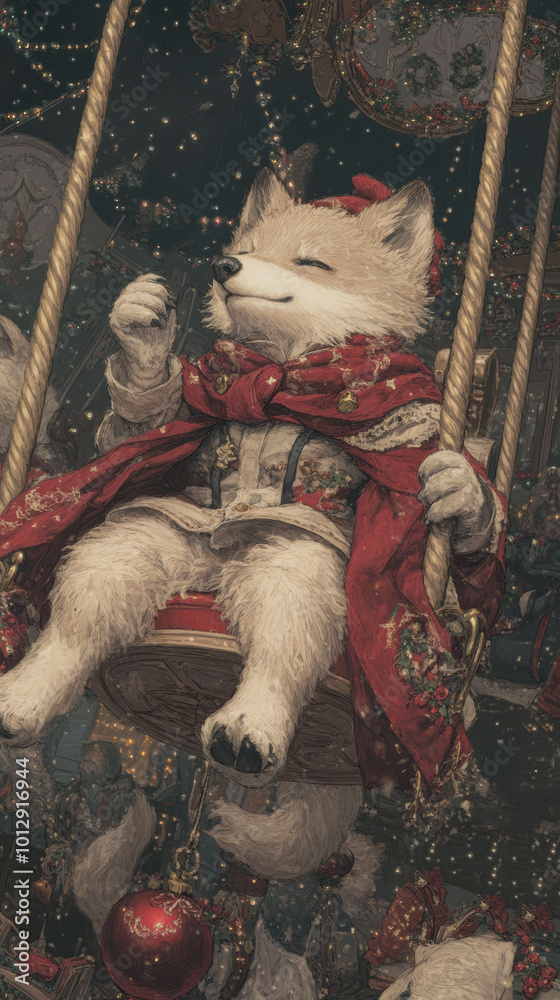 Canvas Prints A painting of a wolf  on a swing