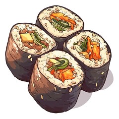 Top view vector illustration of kimbap in sticker format