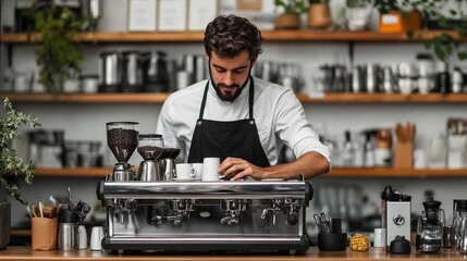 Barista Preparing Coffee at a Modern Cafe