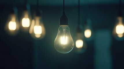 Glowing Light Bulb Hanging from Ceiling