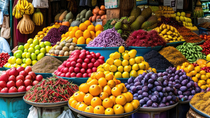 Obraz premium Cultural Exploration in a Bustling Asian Fruit Market: A Vibrant Journey