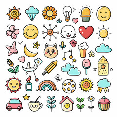 Vibrant Hand-Drawn Doodle Set: Nature, Animals & Objects Explore Our Colorful Nature Doodle Set with Hand-Drawn Animals