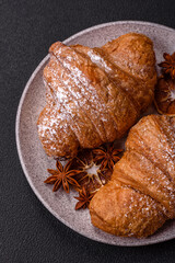 Delicious crispy sweet croissant with chocolate