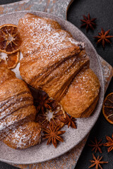 Delicious crispy sweet croissant with chocolate