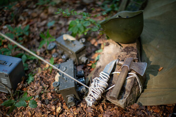 Equipment of a Soviet soldier from World War II.
