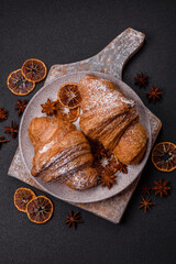 Delicious crispy sweet croissant with chocolate