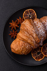 Delicious crispy sweet croissant with chocolate