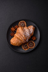 Delicious crispy sweet croissant with chocolate