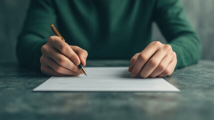 Person writing on paper with pencil, selective focus on hands.