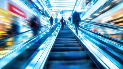 Obraz premium People customer transport on escalator at urban shopping mall, Department store business, financial economy,city life, tourist traveler lifestyle,Motion blur,copy space.