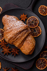 Delicious crispy sweet croissant with chocolate