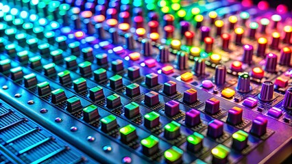 Obraz premium A symphony of illuminated buttons on a soundboard, each a potential avenue for sonic exploration.