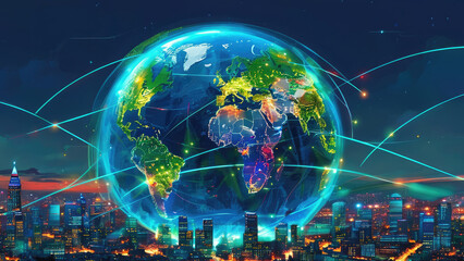 Fototapeta premium Global Internet Connectivity Network: Bridging the World Through Technology
