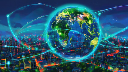 Obraz premium Global Internet Connectivity Network: Bridging the World Through Technology