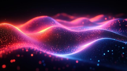 Fototapeta premium Abstract Flow Of Glowing Red And Pink Particles Forming Wavy Patterns In A Futuristic Neon Landscape With Vibrant Light Effects