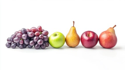 Collection of mixed fruit with grapes, apples, and pears, beautifully isolated on white