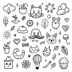 Cute Doodle Elements: Black Vector Hearts and Flowers Illustration"
"Adorable Black Vector Doodles: Heart and Flower Designs"
"Charming Black Vector Doodles: Cute Hearts and Floral Illustrations"