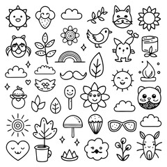 Cute Doodle Elements: Black Vector Hearts and Flowers Illustration