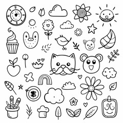 Cute Doodle Elements: Black Vector Hearts and Flowers Illustration