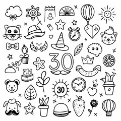 Cute Doodle Elements: Black Vector Hearts and Flowers Illustration