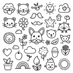 Cute Doodle Elements: Black Vector Hearts and Flowers Illustration