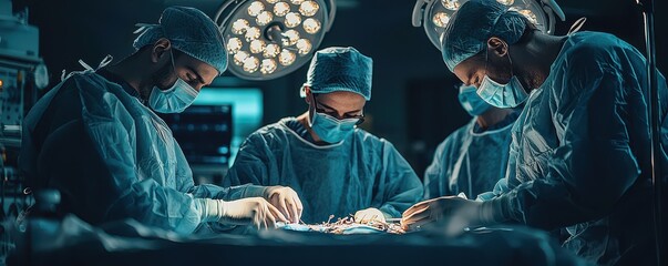 A team of focused surgeons performing a complex procedure in a modern operating room