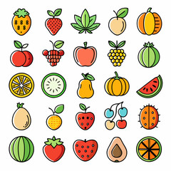 Fresh Fruit Vector Icons Set - Isolated Illustrations for Design Projects