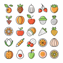 Fresh Fruit Vector Icons Set - Isolated Illustrations for Design Projects