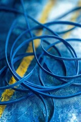 Abstract Blue Rubber Bands on a Textured Surface