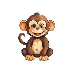 Obraz premium Brown monkey with large eyes and a curled tail, smiling happily. Suitable for animal themed designs, nature illustrations, and children's content. Generative AI